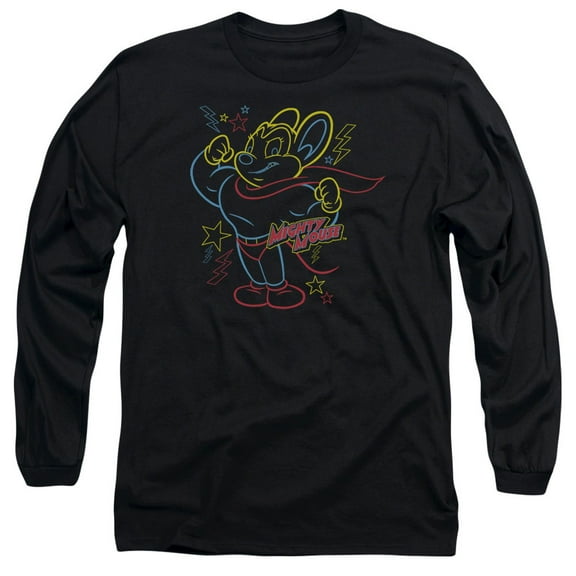 Mighty Mouse Neon Hero Long Sleeve Adult 18/1 T-Shirt Black