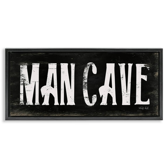 Stupell Industries Man Cave Black And White Typography Painting Black Floater Framed Canvas Art Print Wall Art, 25 x 11