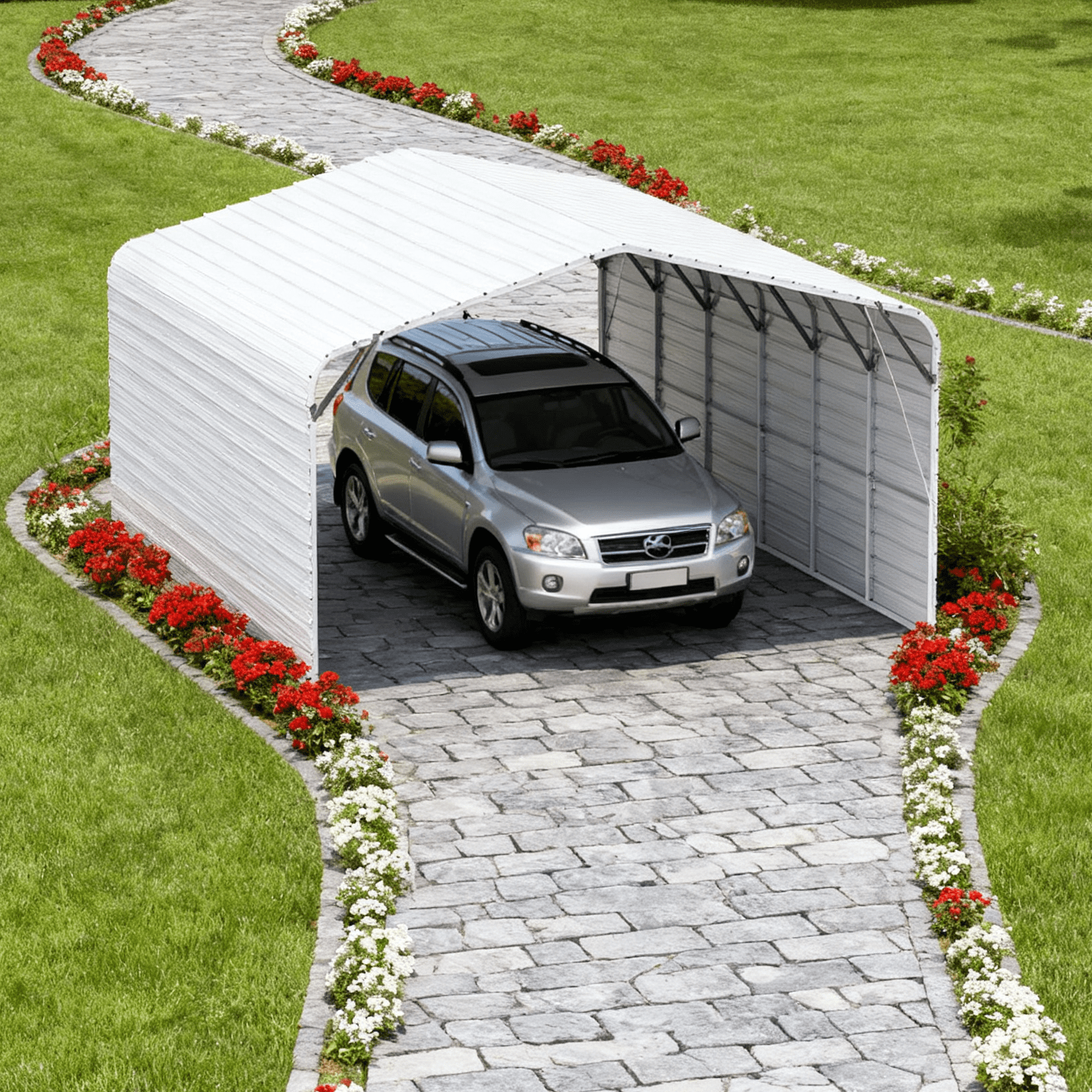 20' x 30' Heavy-Duty Metal Garage – 14-Gauge Steel Frame, 13' Peak Roof  Carport