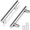 thumbnail image 1 of 5 Pack| 3.5 Inch Euro Bar Cabinet Pull Polished Chrome Modern Cabinet Hardware, T Bar Kitchen Cabinet Handles Dresser Pulls, 3-1/2" Hole Centers, 1 of 4