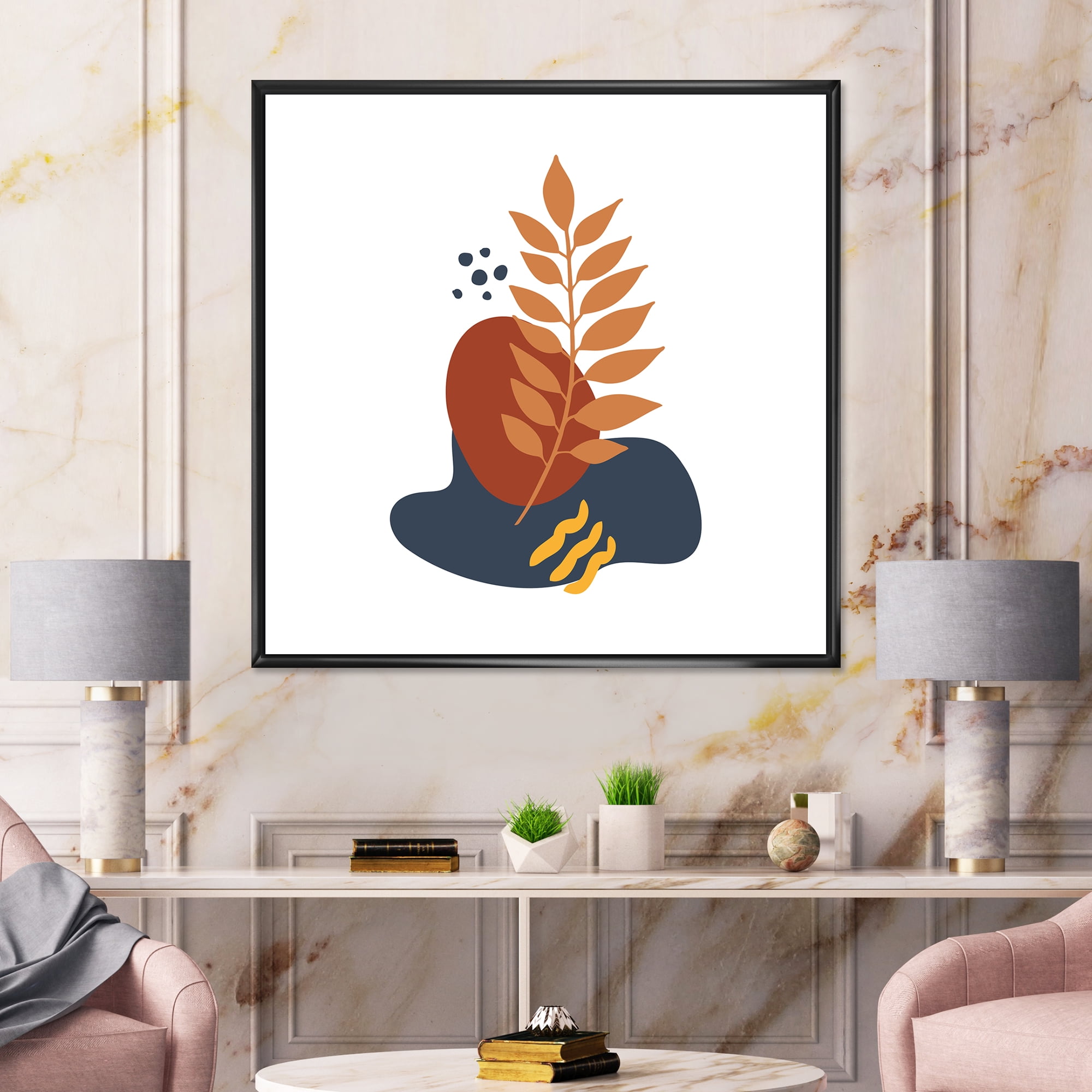 Designart 'Abstract Minimal Shapes Under Flowers VIII' Modern Framed Canvas Wall Art Print