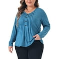 thumbnail image 4 of Agnes Orinda Women's Plus Size Tops Long Sleeve Pleated Front Casual V Neck Shirts Blouses 1X Gray Blue, 4 of 6