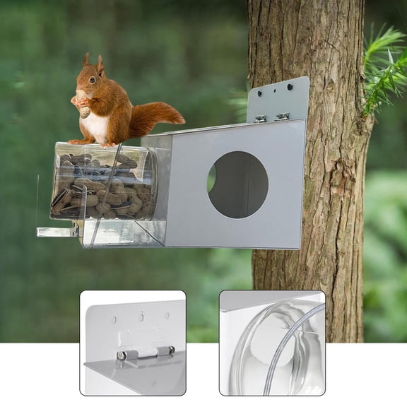 koolsoo Squirrel Feeder Squirrel House Easy to Fill and Clean Feeding Station with Peanuts Corn Storage Jar for Backyard Tree Garden