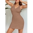 thumbnail image 4 of Vestido midi Valiamcep sin mangas con cuello en V, sexy bodycon, caqui, talla M, 4 of 7