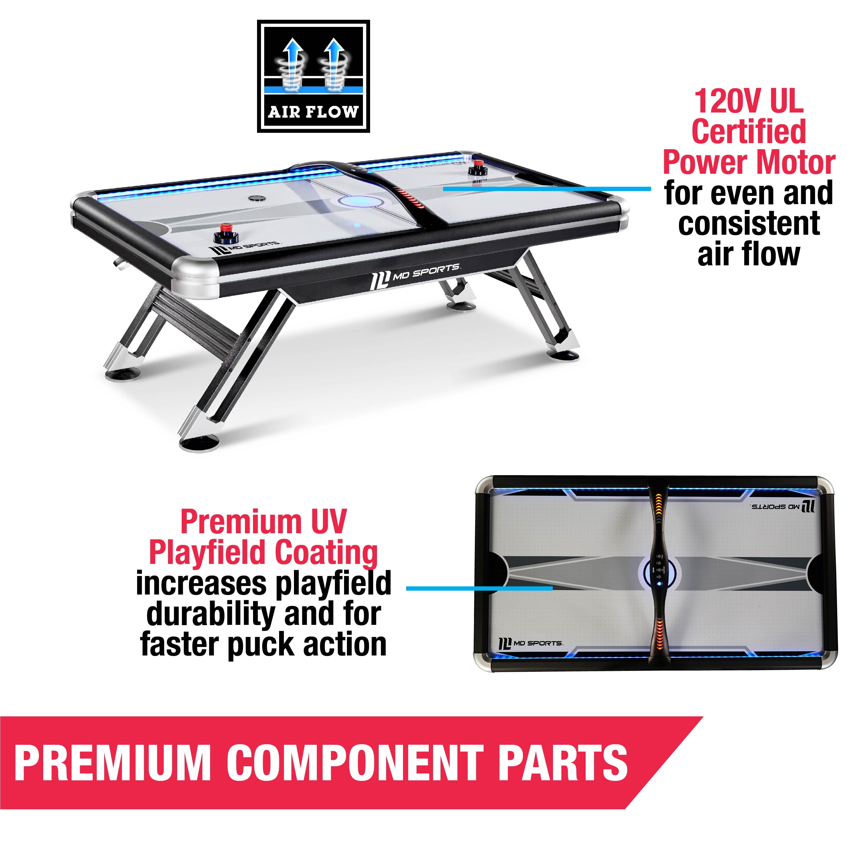 MD Sports Titan 7.5' Air Powered Hockey Table, Overhead Scorer, Black/Silver