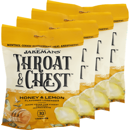 Jakemans Throat And Chest Lozenges - Honey And Lemon - Menthol Cough Drops, 4-pack