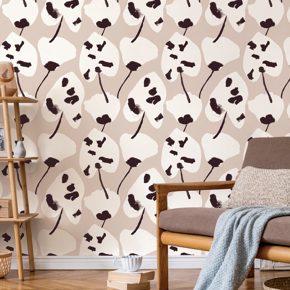 Tempaper Painted Palm Cocoa Chic Peel and Stick Wallpaper, 20.5" x 16.5'