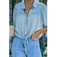 thumbnail image 2 of ABPHQTO Camisa de mujer con botones fruncidos y manga farol con cordón verde, 2 of 5