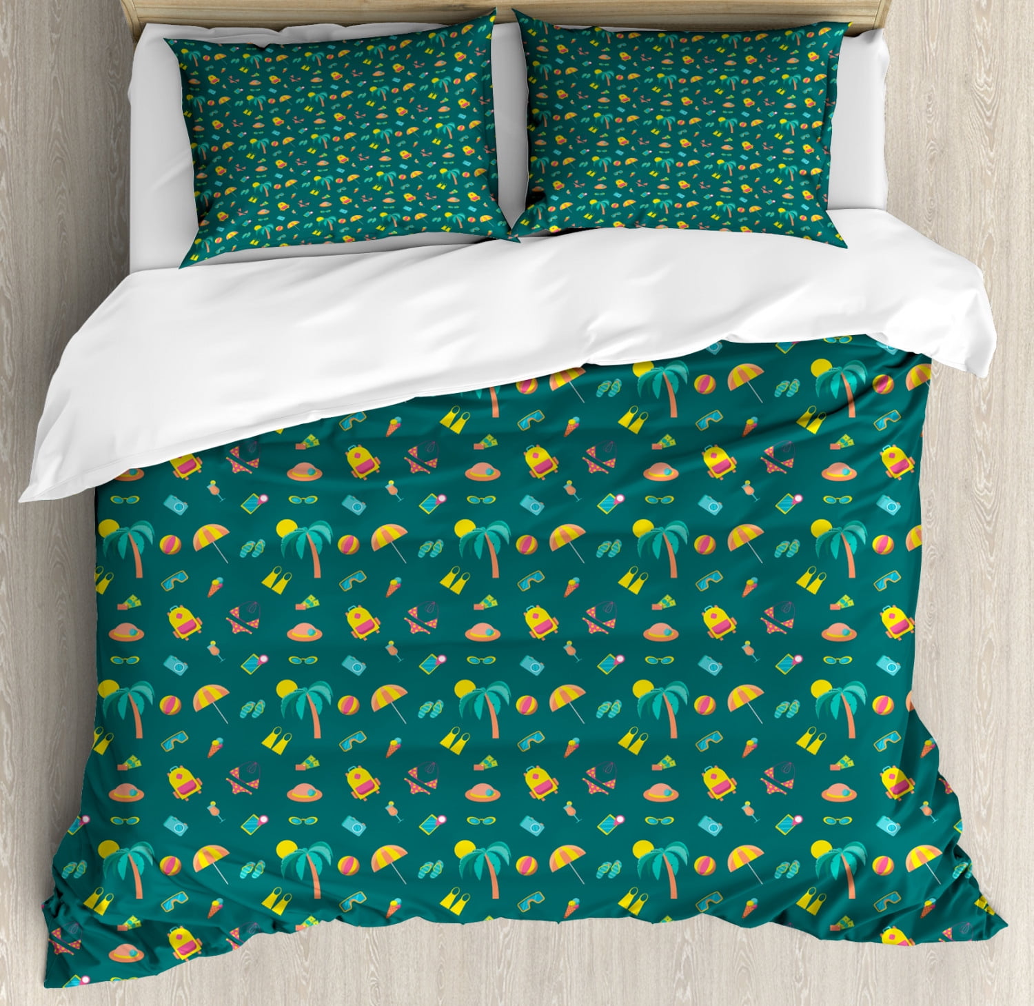 Summer Duvet Cover Set, Summer Season Exotic Holiday with Beach