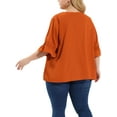 thumbnail image 4 of MODA NOVA Juniors Plus Size V Neck Smocked Sleeves Ruffled Front Solid Blouse, 4 of 7