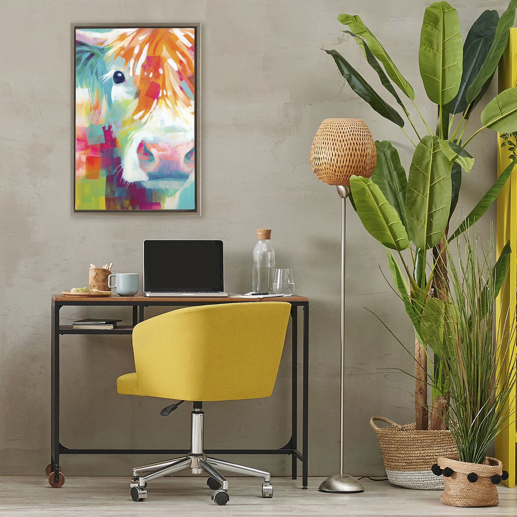 Stupell Industries Highland Portrait in Brights Brown Framed Floater Canvas Wall Art, design by Chromatic Storm Studio