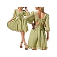 thumbnail image 4 of Sunloudy Vestido de mujer Jacquard punteado 3/4 manga farol dobladillo con volantes recorte en el pecho cordón espalda abierta corbata vestido de línea A Sunloudy  S M L XL XXL, 4 of 5