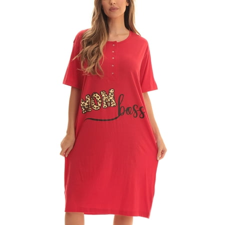 

Just Love Short Sleeve Nightgown Sleep Dress for Women (Red - Mom Boss 2X)