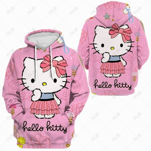 Chandail à Capuche Imprimé Hello Kitty Mignon pour Femmes, Décontracté, Col Rond, Vêtements de Sport, Chandail Ample, Automne