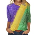 thumbnail image 3 of Jinhomg Sparkly Shirts for Women Novelty Mardi Gras Sequin Tunic Tops Holiday Casual Comfy 3/4 Sleeve Carnival Themed Blouse Going Out Wear Multicolor S, 3 of 6