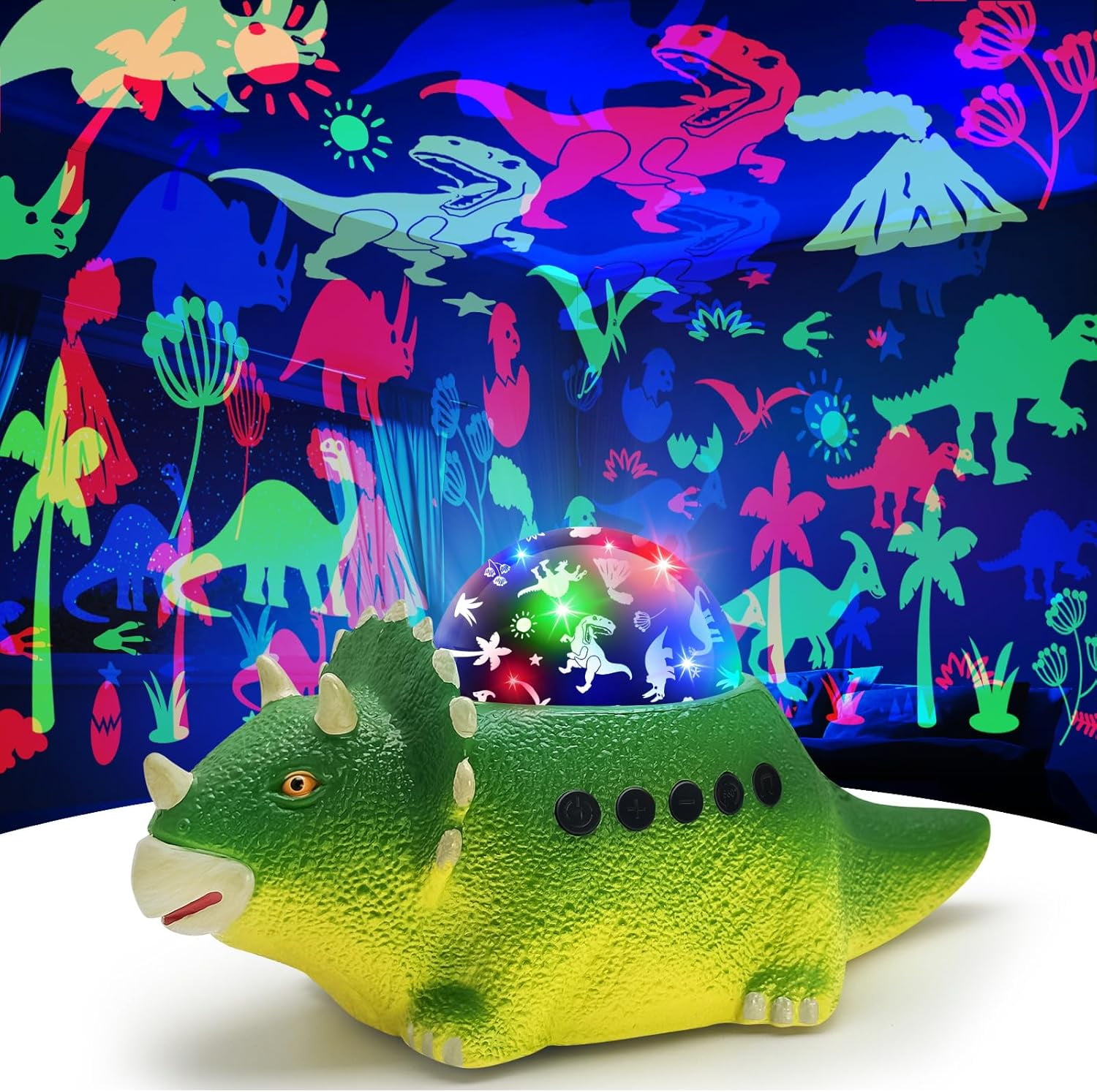Dinosaur Night Light for Kids, Dino Night Lamp with Dinosaur Sound, Crawling, White Noises, Rotating Colorful Ceiling Projector for Bedroom(Green)
