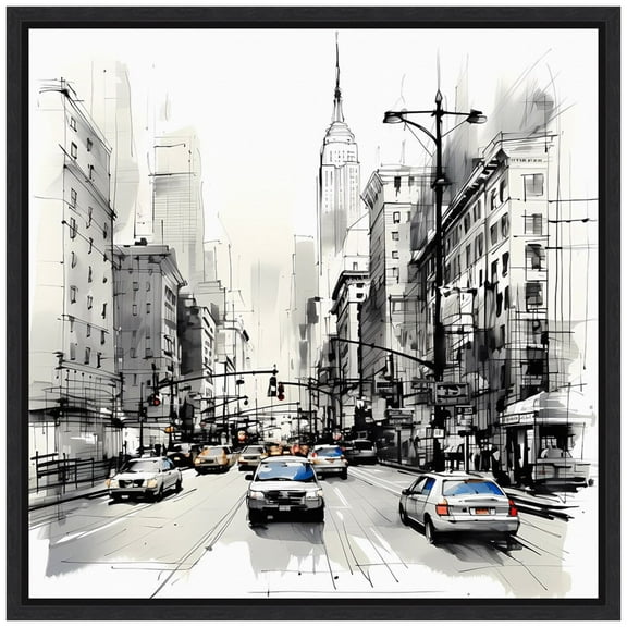 Amanti Art Illustrated City IV New York Framed Canvas Wall Art Print