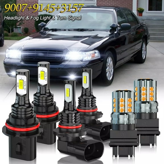 For Ford Crown Victoria 2002-2005 9007 9145 3157 LED Headlight Fog Light Turn Signal Lamp Bulbs Kit 6x