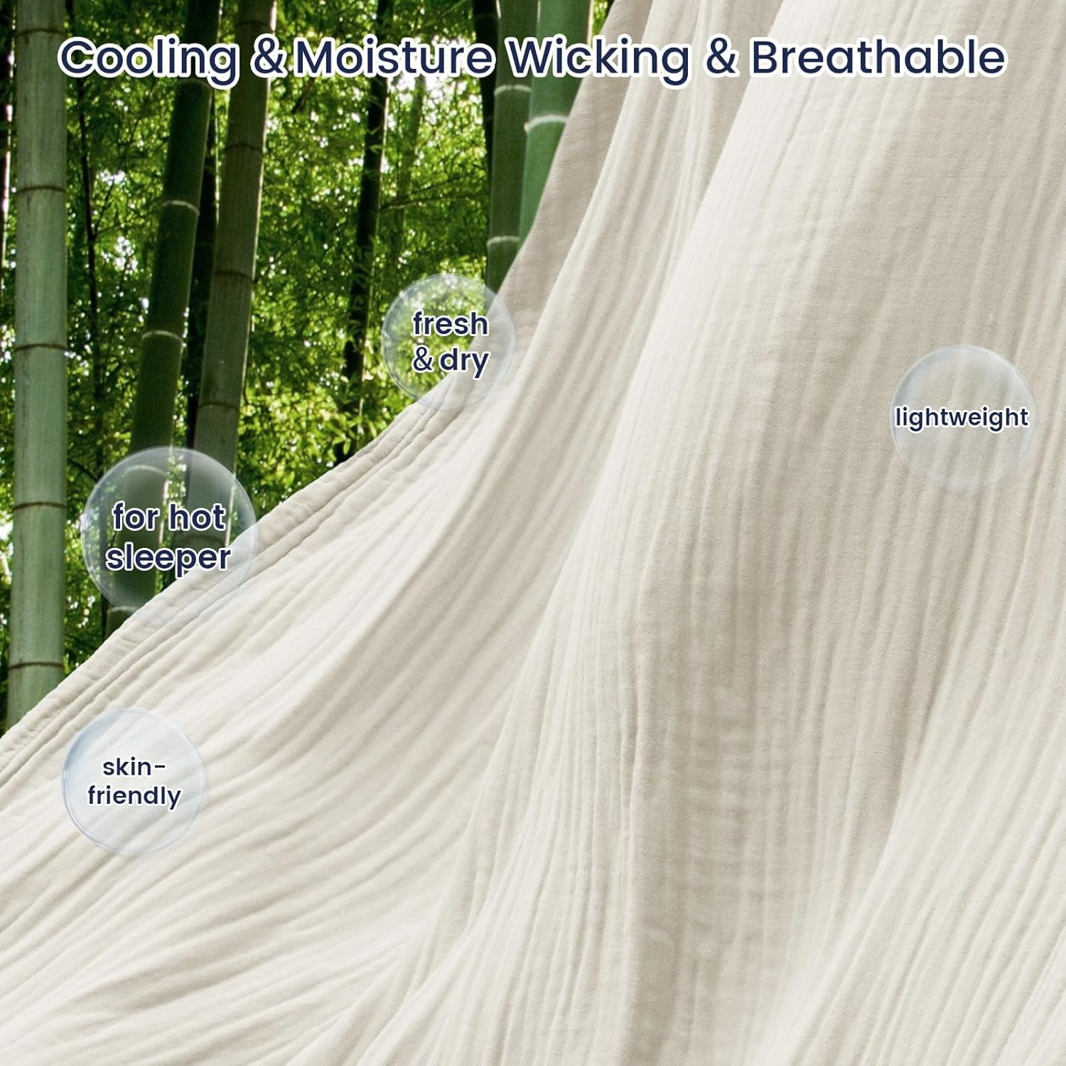 PHF Cooling Muslin Twin Blanket for Hot Sleepers, 4-Layer Breathable Bamboo Rayon & Cotton Gauze, Lightweight Summer Blanket for Bed or Couch, 66" x 90", Oat Milk