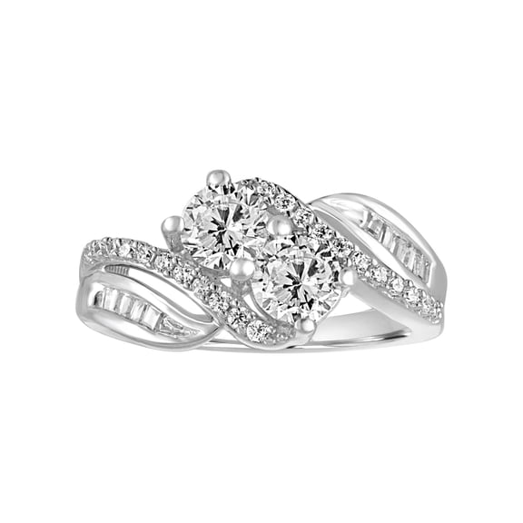 Brilliance Fine Jewelry CZ 2-Stone Promise Ring, Sterling Silver