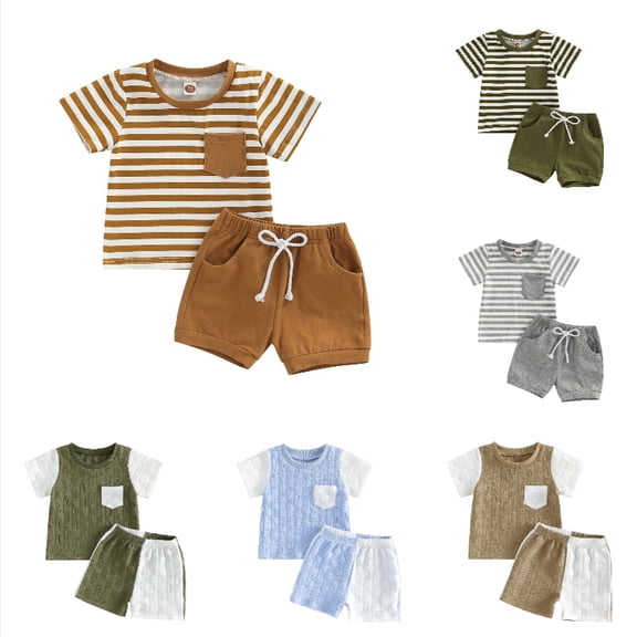 Krdevn Toddler Boys' Striped Shirt & Shorts Set, Casual Summer 2-Piece Outfit,Yellow