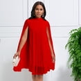 thumbnail image 3 of AURA Chiffon Midi Dress Cape Batwing Extra Long Sleeve Round Neck High Waist A-Line S-XXXL, 3 of 7