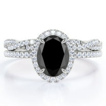 JeenMata Pave Halo Setting 1.75 Carat Oval Cut Lab Grown Black Diamond and Moissanite Infinity Twisted Shank Bridal Set in 18K White Gold Plating over Silver