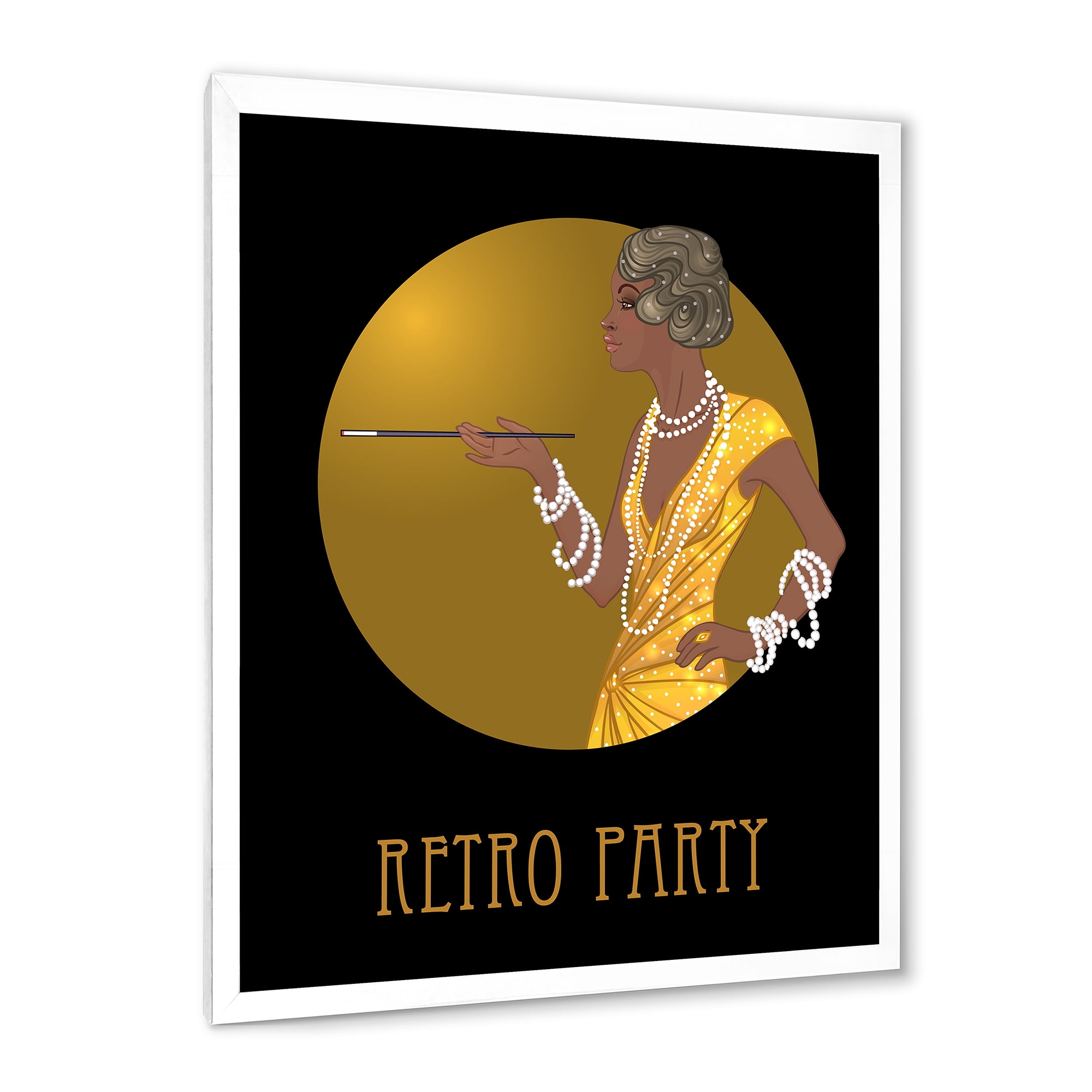 Designart 'Retro Fashion Glamour Afro American Woman' Modern Framed Art Print