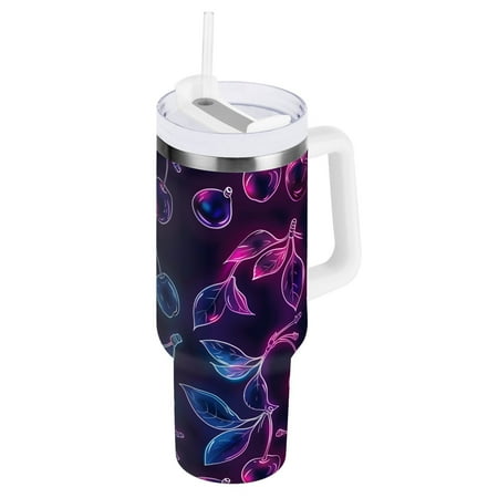 

JSTEL Cherry Neon 40 oz Tumbler Stainless Steel Water Bottle Vacuum Insulated Cup with Straw Lid & Handle For Travel Car Cup Holder