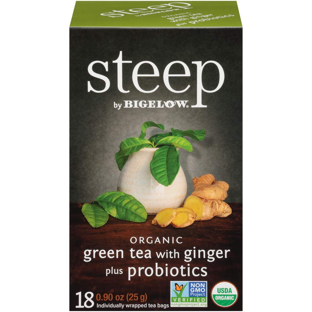 Steep by Bigelow Organic Green Tea With Ginger Plus Probiotics Tea Bags