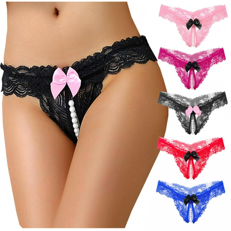 LoyisViDion Women'S Underwear Lace Bow Bikini Panties Pearl Silky