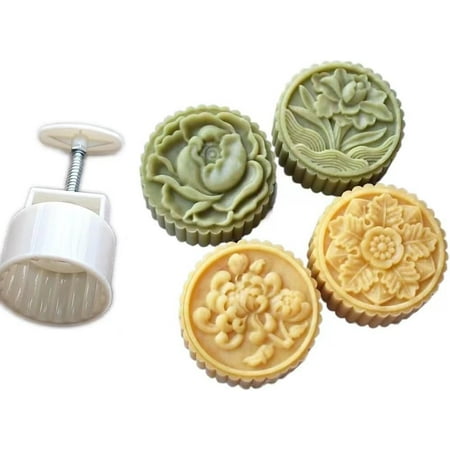 

Mooncake Mold 100g- Floral Cookie Stamps Plastic Hand Press Flowers Shape Kitchen Gadgets DIY Baking Pastry Tool 2.59in (flower banquet)