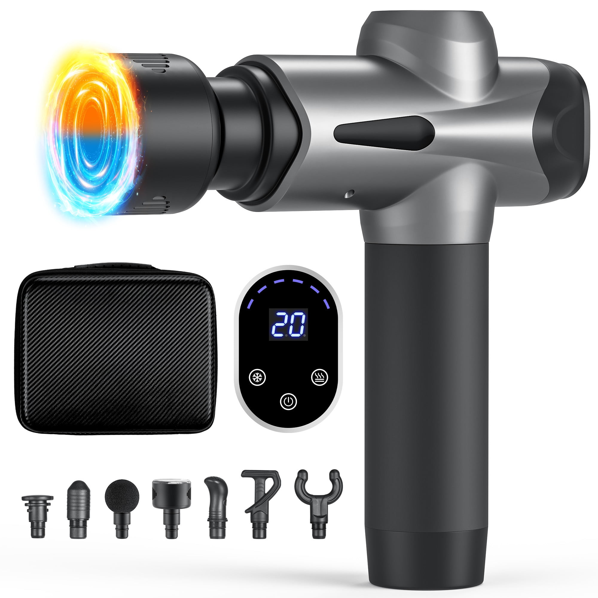 SUGIFT Handheld Percussion Massage Gun with Hot and Cold Therapy Heads, Cordless Deep Tissue Muscle Massager, Rechargeable Body Massager with Adjustable Speeds for Back, Neck, Shoulders and Legs