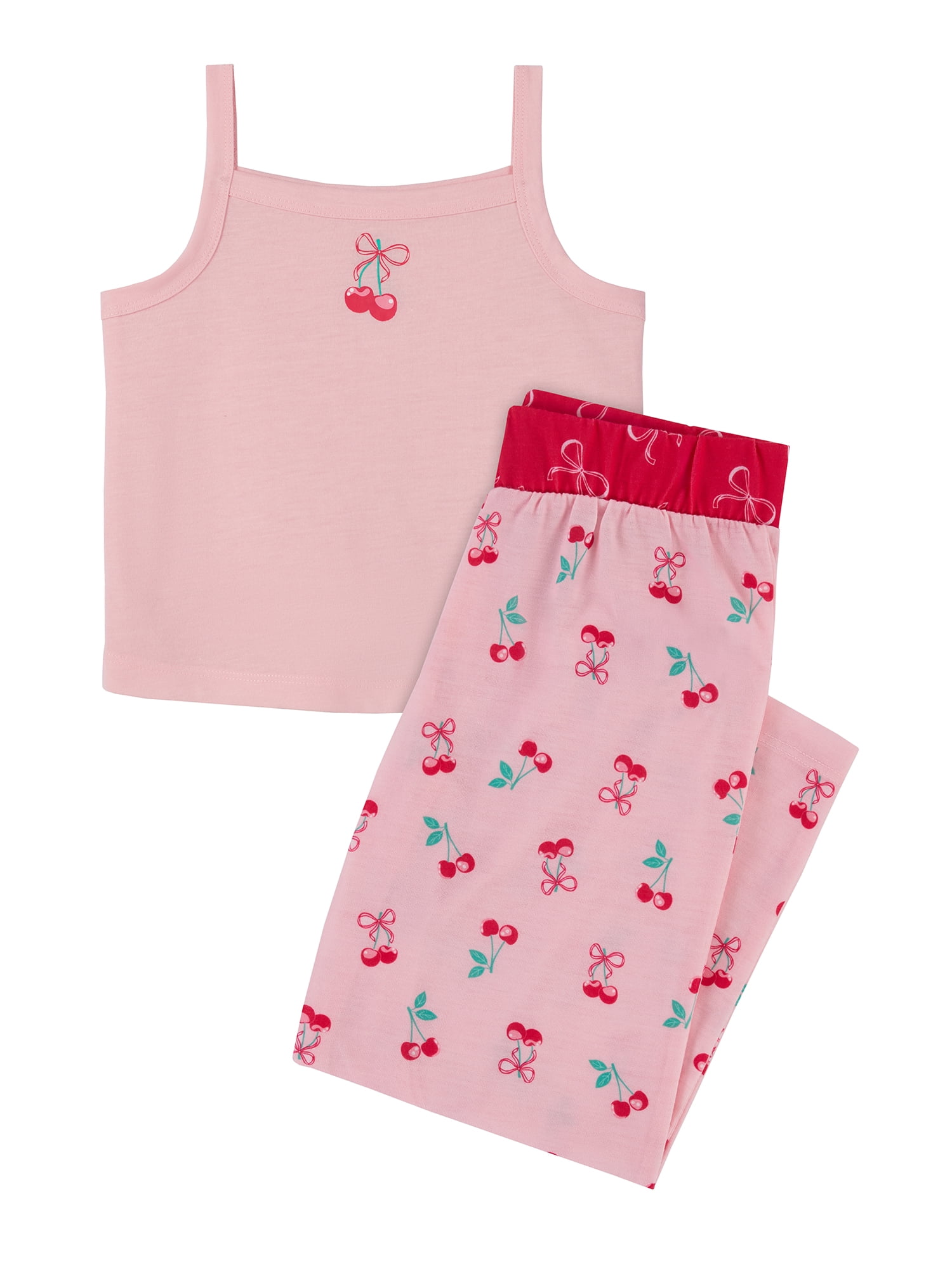 Wonder Nation Girls Tank, Short Sleeve Top, Sleep Shorts and Sleep Pant Pajama Set, 4-Piece, Sizes 4-18