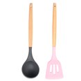 thumbnail image 1 of Utensilios de cocina del silicón, sistema del utensilio de cocina de 2 piezas, utensilios de cocina de madera fáciles de limpiar, 1 of 5