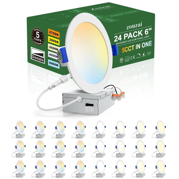 Luminaria zouzai paquete de 24, downlight LED regulable 5CCT de 6"