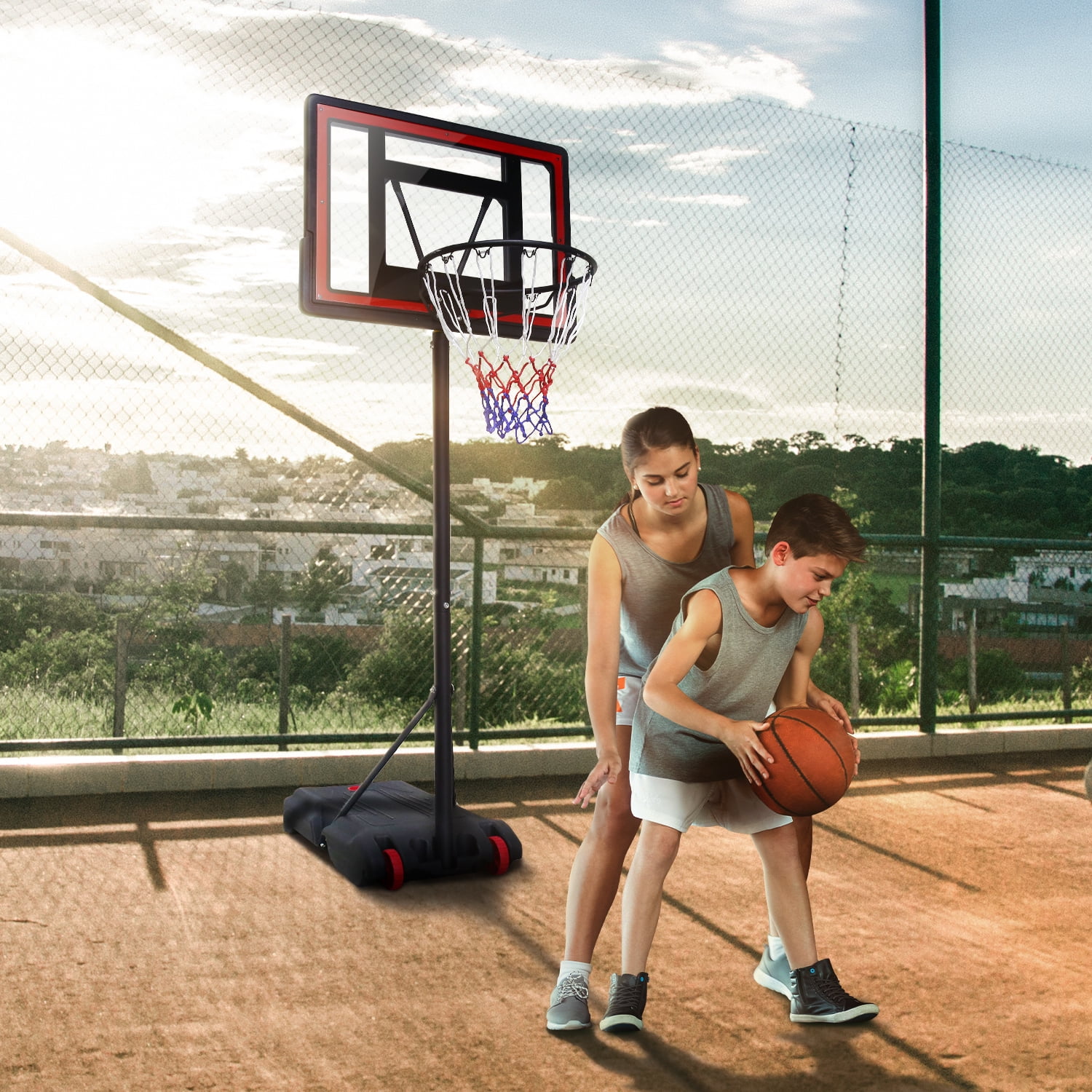 VIRNAZ 33 In. Portable Basketball Hoop & Goal for Outdoor Indoor Court 5 - 7 ft Height Adjustable