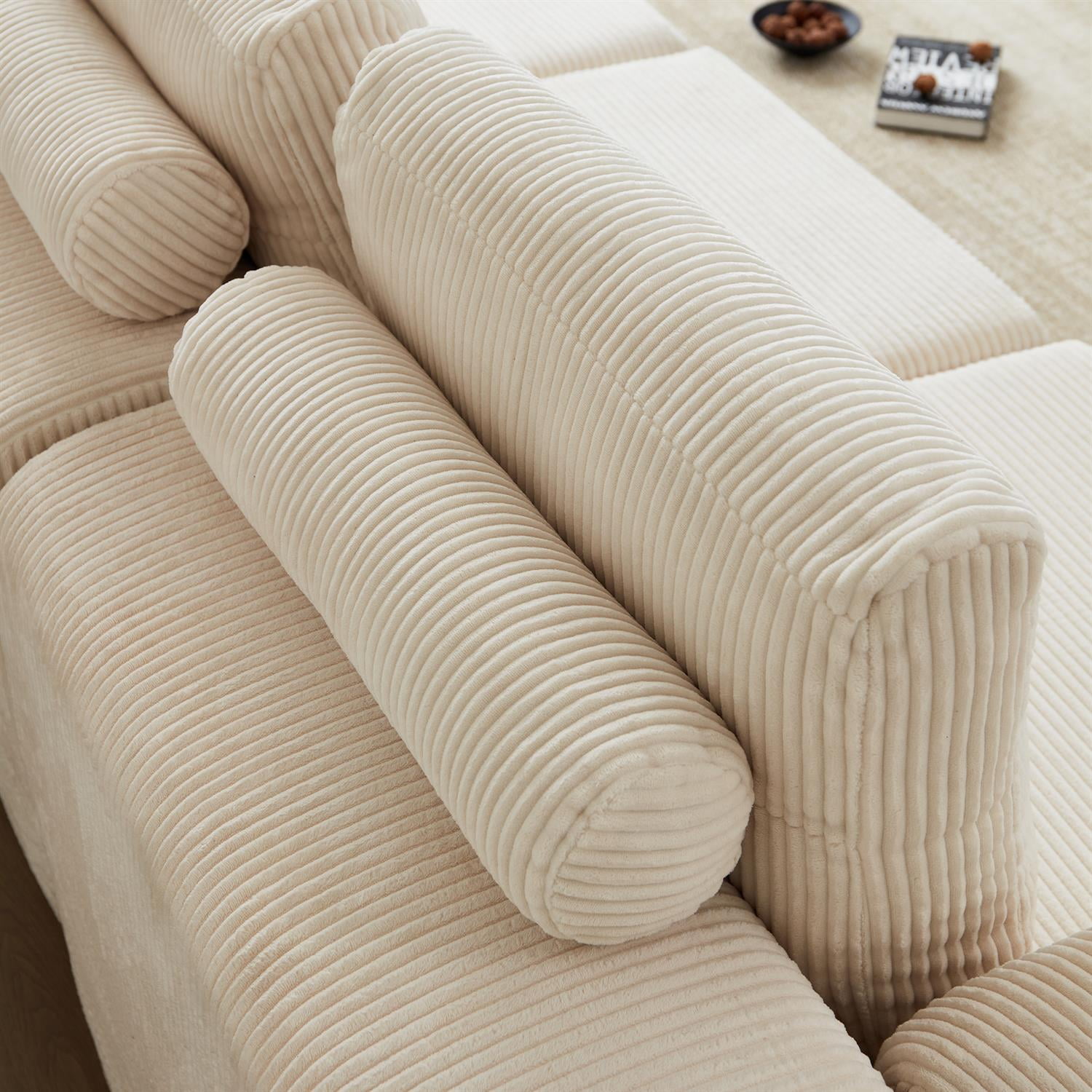 Demi Bonn108" Modular Cloud Sectional Sofa, 3-Seater Corduroy Convertible Sofa Bed, Comfortable Modern Lounge Couch for Living Room Furniture, White