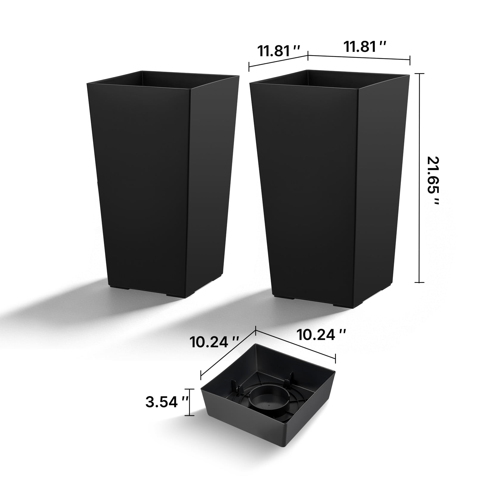 VEVOR Tall Planters Set of 2, 22 Inch Large Outdoor Taper Planters for Outdoor Indoor Plants, Front Porch Plastic Modern Flower Pots with Casters, Inner Pot & Drainage Holes for Patio, Garden, Black