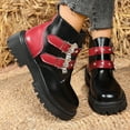 thumbnail image 2 of Rokment Heart Platform Combat Boots for Women Fashion Casual Leather Buckles Chunky Mid Heel Riding Short Ankle Booties for Wedding Christmas Valentines Day D Size 6, 2 of 5