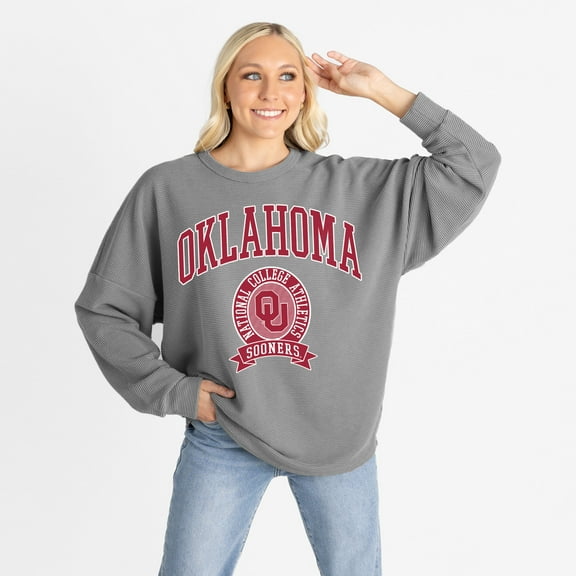 Women's Gameday Couture Gray Oklahoma Sooners Oversized Training Day Corded Sweatshirt