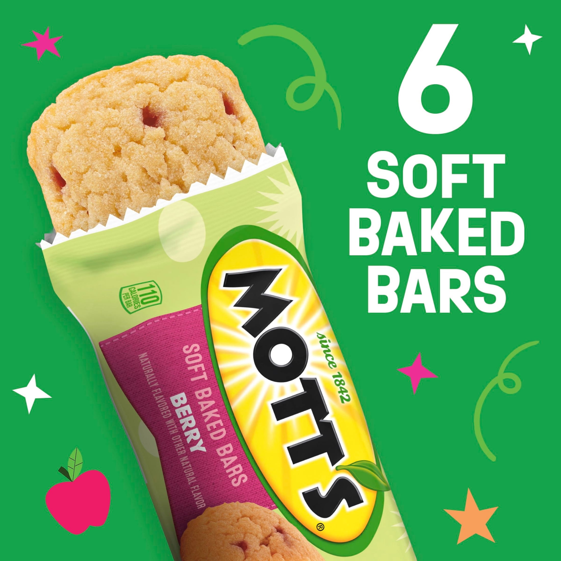 (4 pack) Mott's Soft Baked Bars, Berry, Made with Applesauce, 6 Count, 5.76 oz