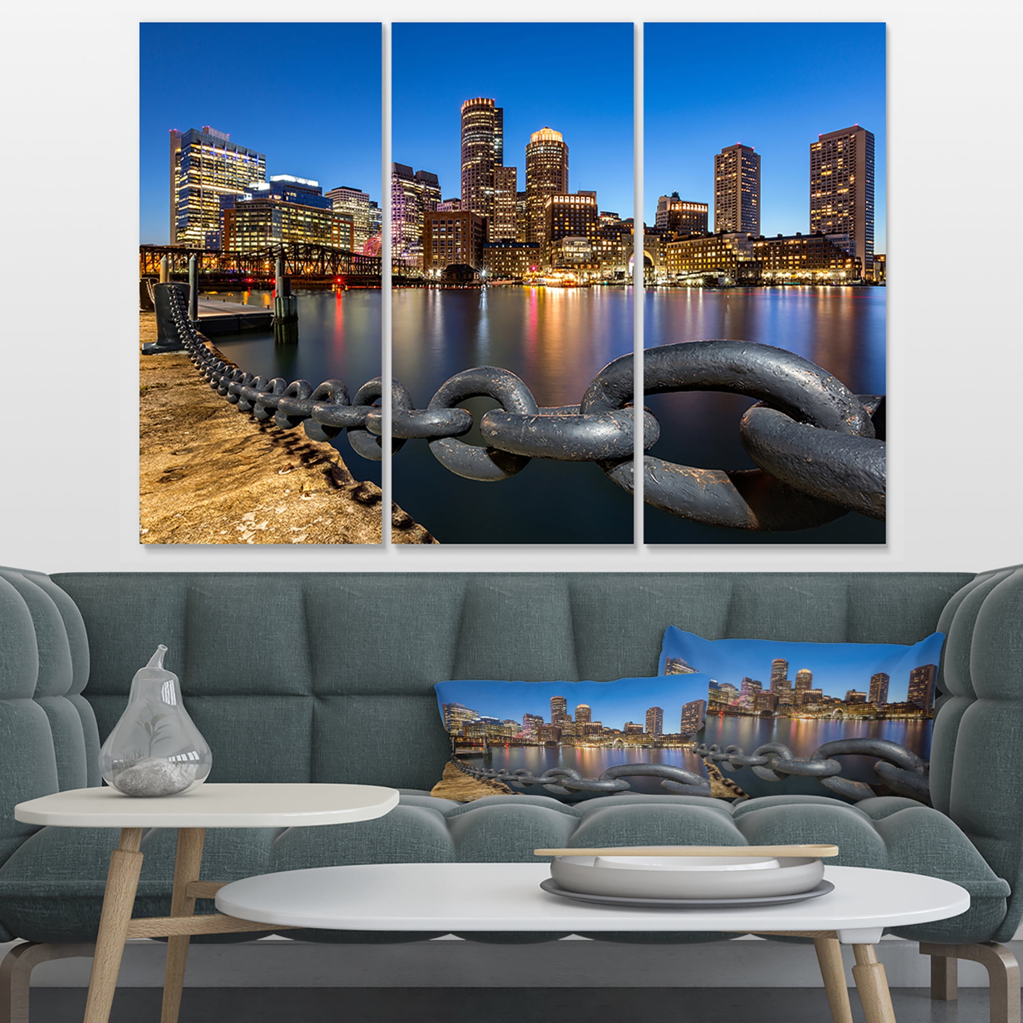 Designart 'Boston Skyline at Dusk ' Cityscape Photo Canvas Print