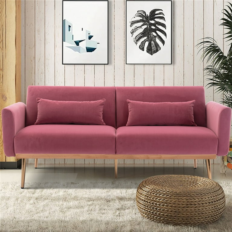 Pink Small Couches, 68 inch Fabric Loveseat Sofa, 2 Seater Couch for Small  Space, Button Tufted Seat Cushion, Square Armrest, 2 Throw Pillows, Modern  Sofa for Bedroon, Living Room, Apartment 