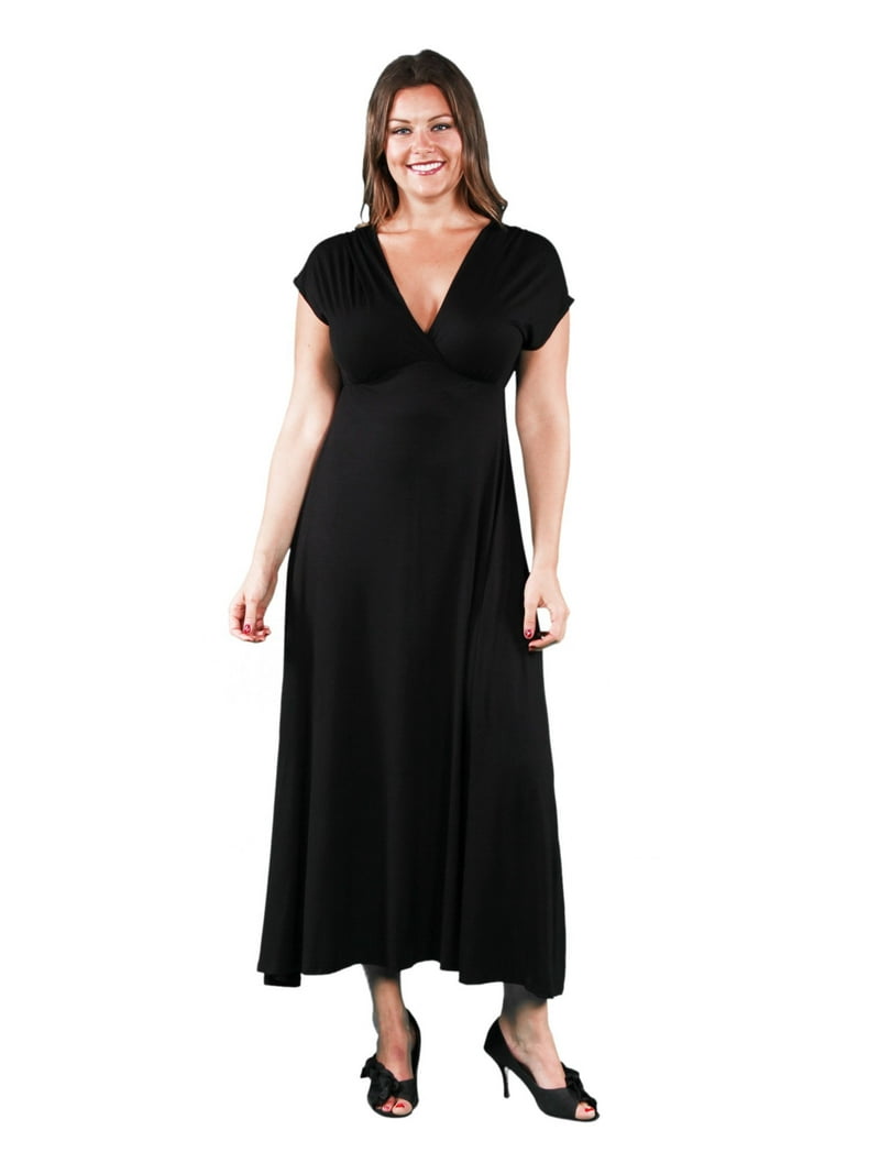 24/7 Comfort Apparel Black Women's Plus Faux Wrap Maxi Dress (3XL) -  Walmart.com