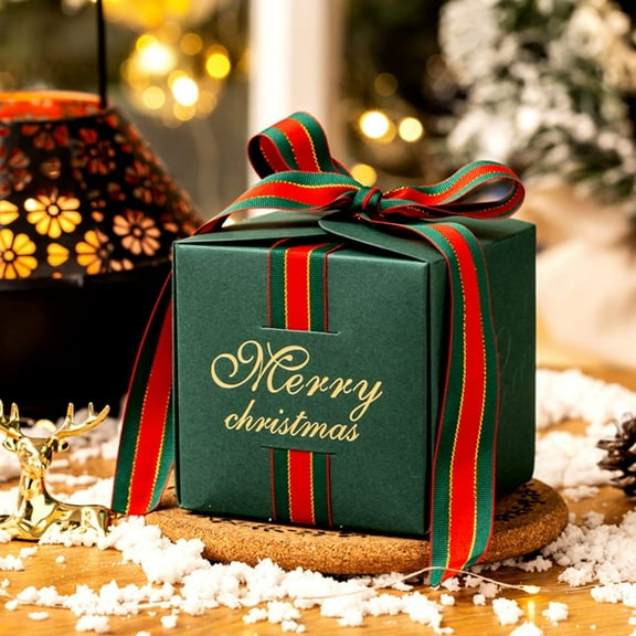 LINLIN Christmas Gift Boxes, 10PCS Christmas Cookie Candy Treat Boxes with Ribbon for Gift Giving Sweets Xmas Holiday Party Supplies