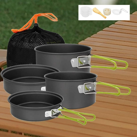 Colaxi Camping Cookware Mess Set for Campfire with Folding Handles Lightweight Spoon Frying Pan Pot Set for Backpacking Hiking Beach