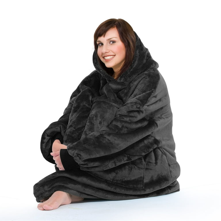 Flyingstar Oversized Hoodie Blanket Cozy Reversible Oversized Sweatshirt for Adults Women Men And Teens Boy Girl Black