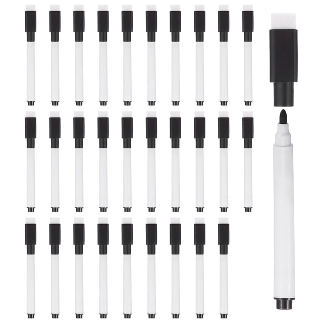 Unique Bargains Marqueurs Effaçables à Sec avec Capuchon Effaceur, Pointe Fine, Noir, 60 Unités