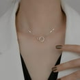 thumbnail image 3 of 14K Gold Intertwined Circle Necklace, Double Moissanite Pendant, Beautiful Gift for Celebrations and Special Occasions, 3 of 4